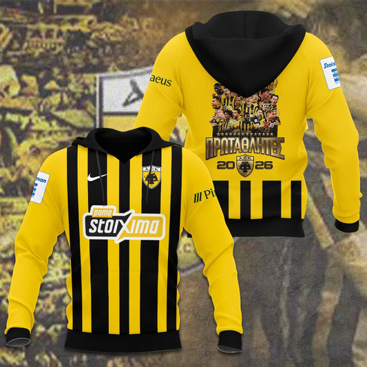 AEK FC Super League Stoiximan Champions 25/26 3D Apparel Hoodie