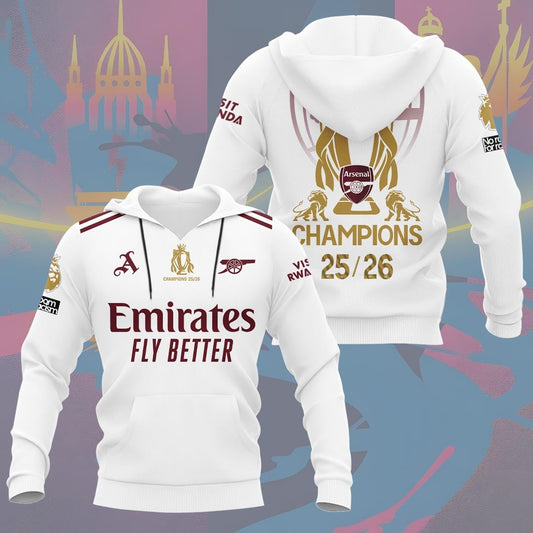 Arsenal F.C Premier League Champions 3D Apparel Hoodie