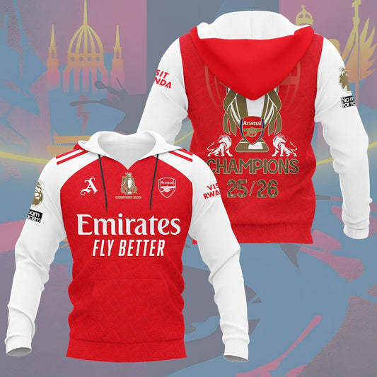 Arsenal F.C Premier League Champions 3D Apparel Hoodie