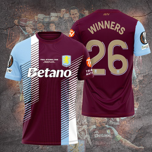 Aston Villa FC 26 UEL Winners 3D Apparel T-Shirt