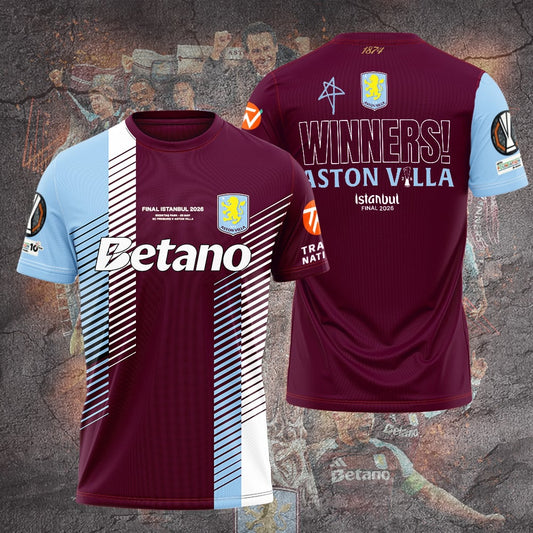 Aston Villa FC 26 UEL Winners 3D Apparel T-Shirt