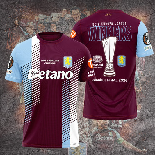 Aston Villa FC 26 UEL Winners 3D Apparel T-Shirt