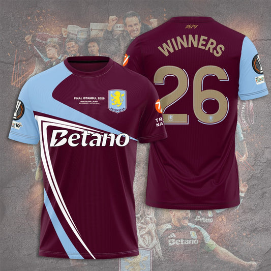 Aston Villa FC 26 UEL Winners 3D Apparel T-Shirt