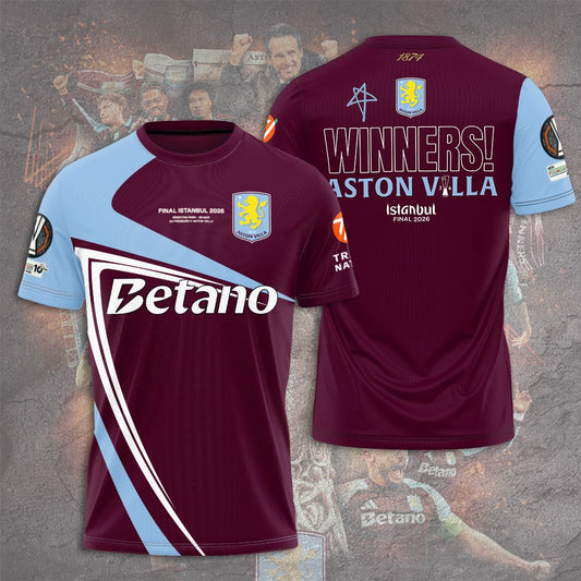 Aston Villa FC 26 UEL Winners 3D Apparel T-Shirt