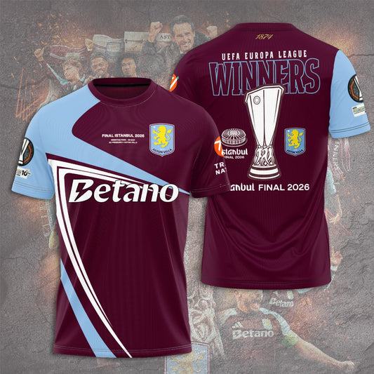 Aston Villa FC 26 UEL Winners 3D Apparel T-Shirt