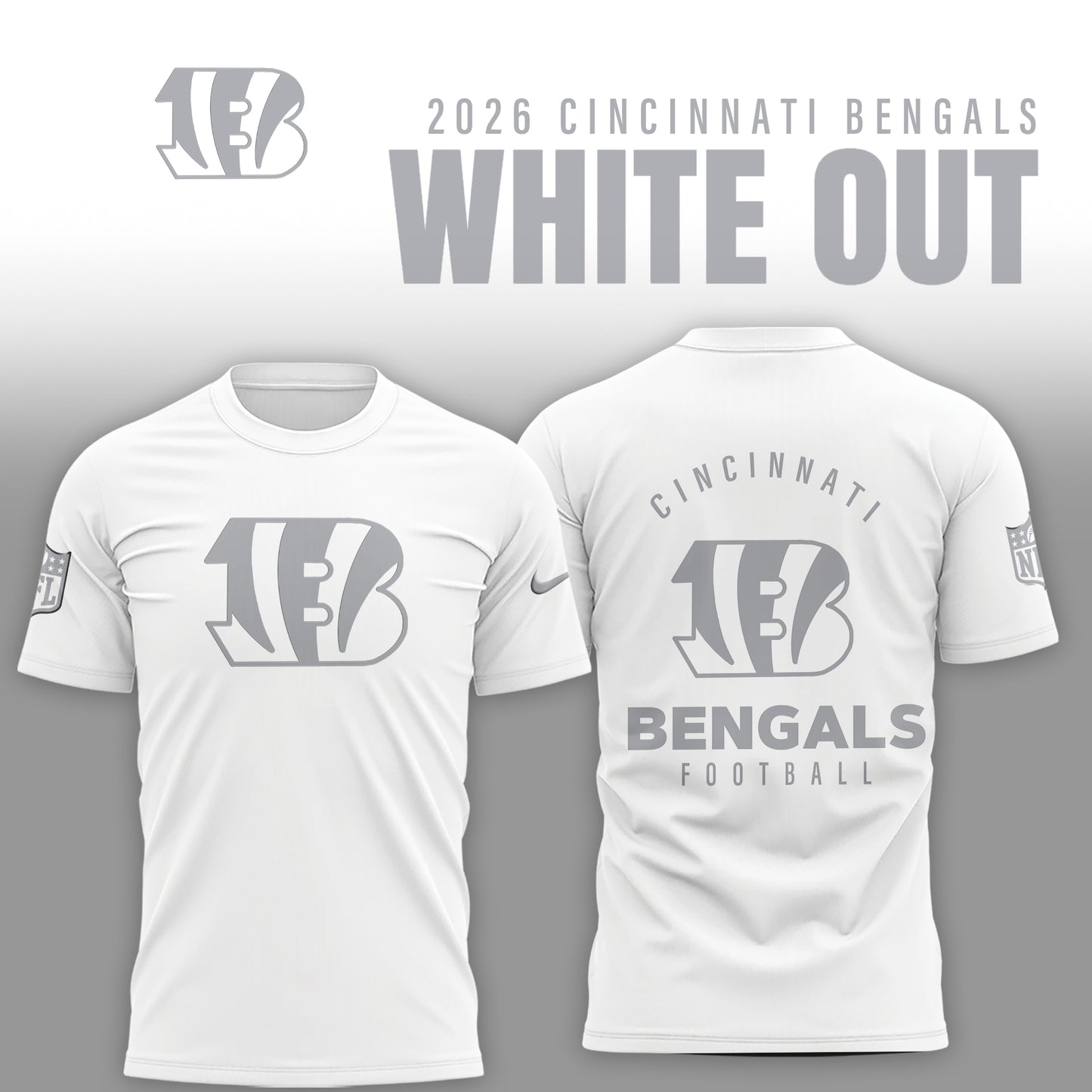 Cincinnati Bengals 2025 Winter White Out Combo TShirt