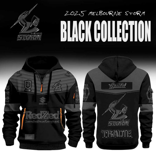 Limited Edition Melbourne Storm Back In Black Half Zip Hoodie