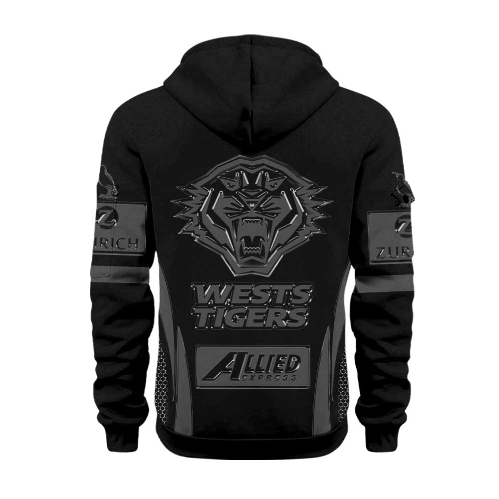 Limited Edition Wests Tigers Back In Black Half Zip Hoodie