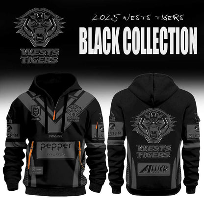 Limited Edition Wests Tigers Back In Black Half Zip Hoodie