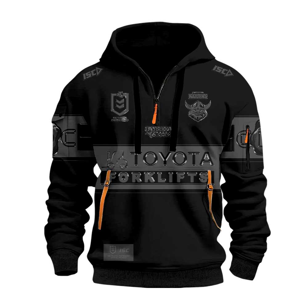Limited Edition Canberra Raiders Back In Black Half Zip Hoodie