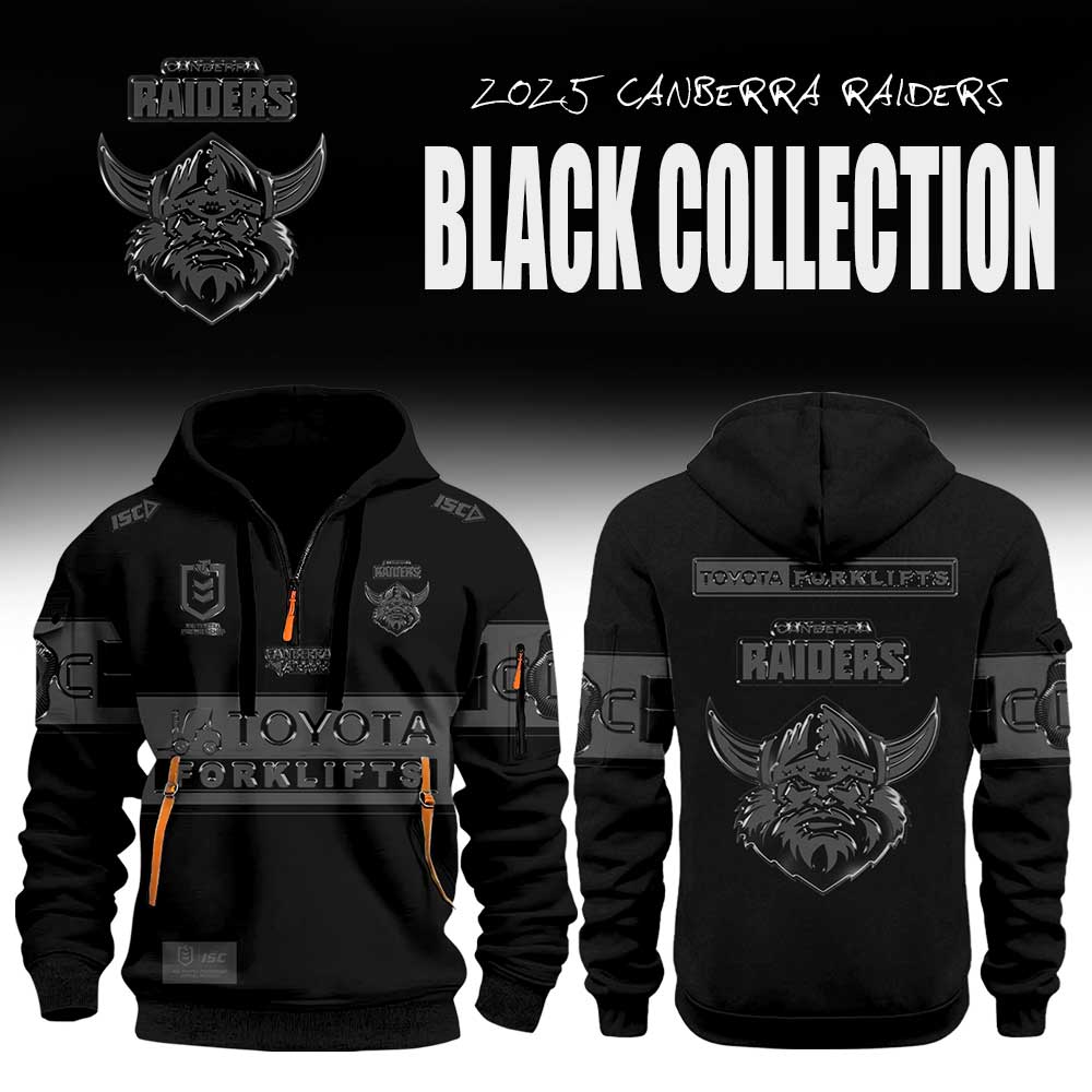 Limited Edition Canberra Raiders Back In Black Half Zip Hoodie