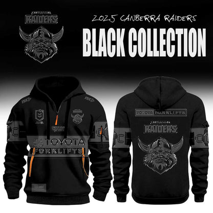 Limited Edition Canberra Raiders Back In Black Half Zip Hoodie