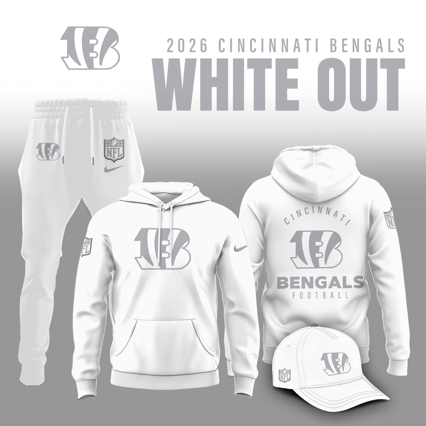 Cincinnati Bengals 2025 Winter White Out Combo Hoodie