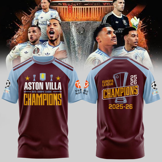 Aston Villa FC 26 UEL Winners 3D Apparel T-Shirt