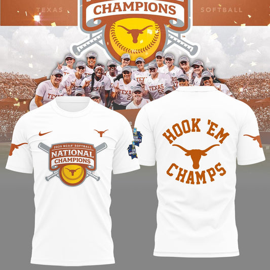 Texas Longhorns 2025 Women's Softball National Champions Hook 'Em T-Shirt