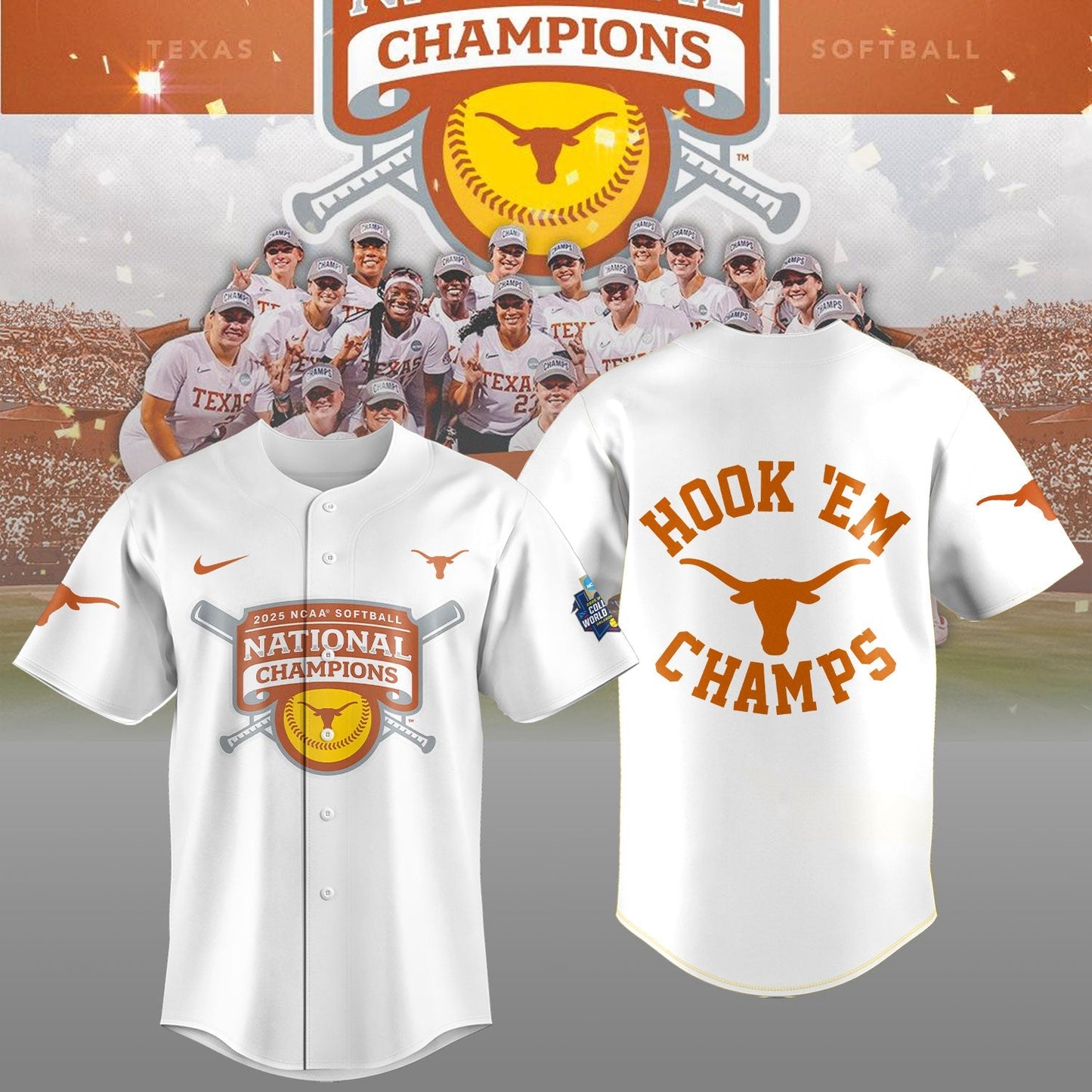 Texas Longhorns 2025 Women's Softball National Champions Hook 'Em Jesey