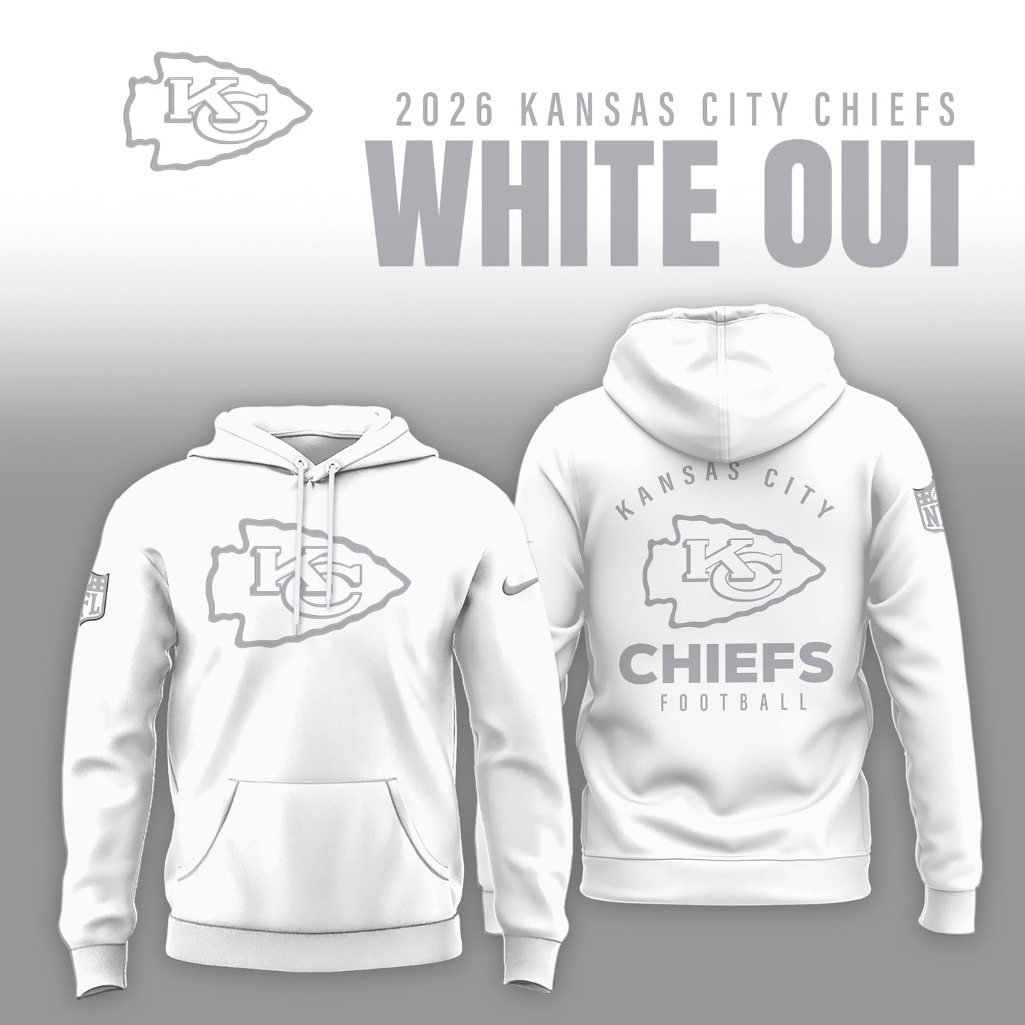 Kansas City Chiefs 2025 Winter White Out Combo Hoodie