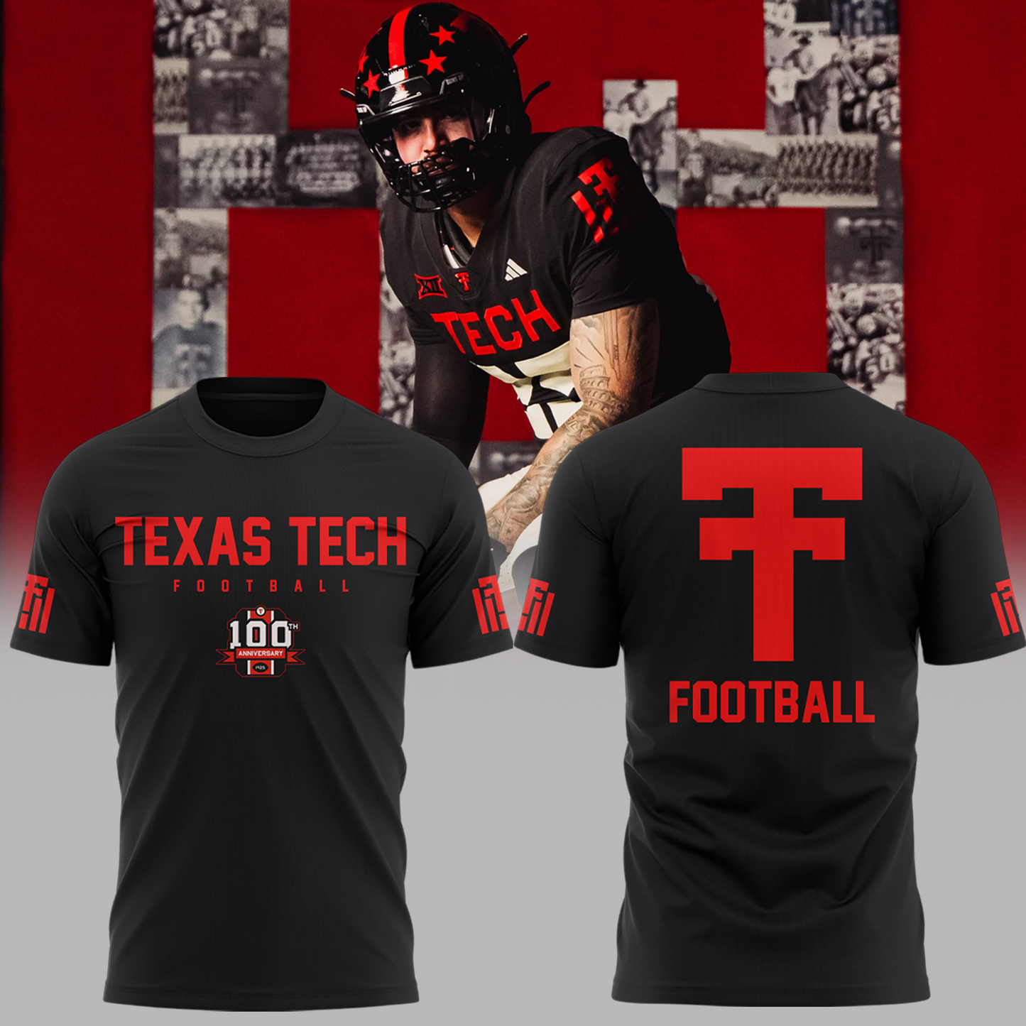 Limited Edition Texas Tech Football 100Years Of Football Tshirt