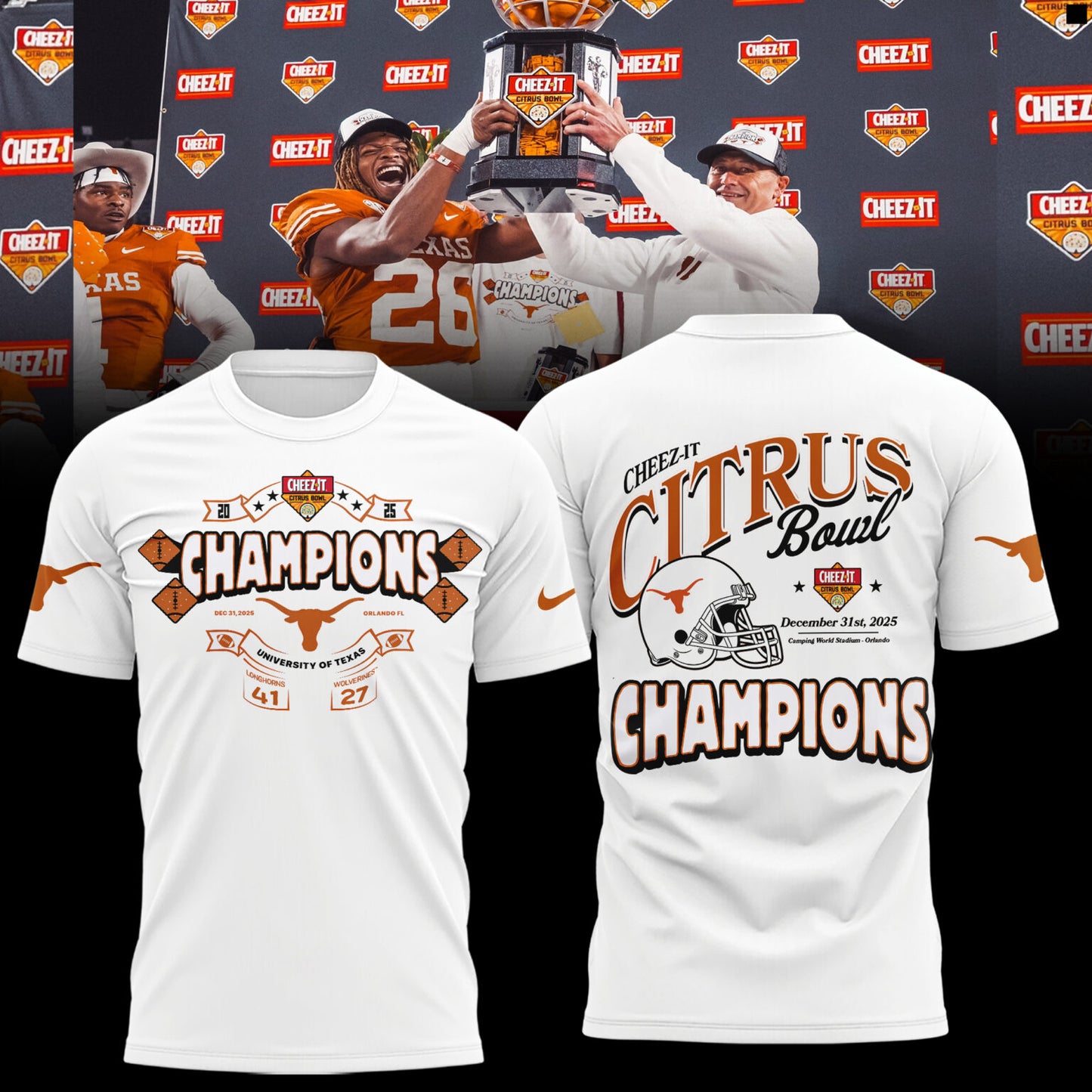 Texas Longhorns Cheez-It Citrus Bowl Champions Limited Edition Combo T-Shirt