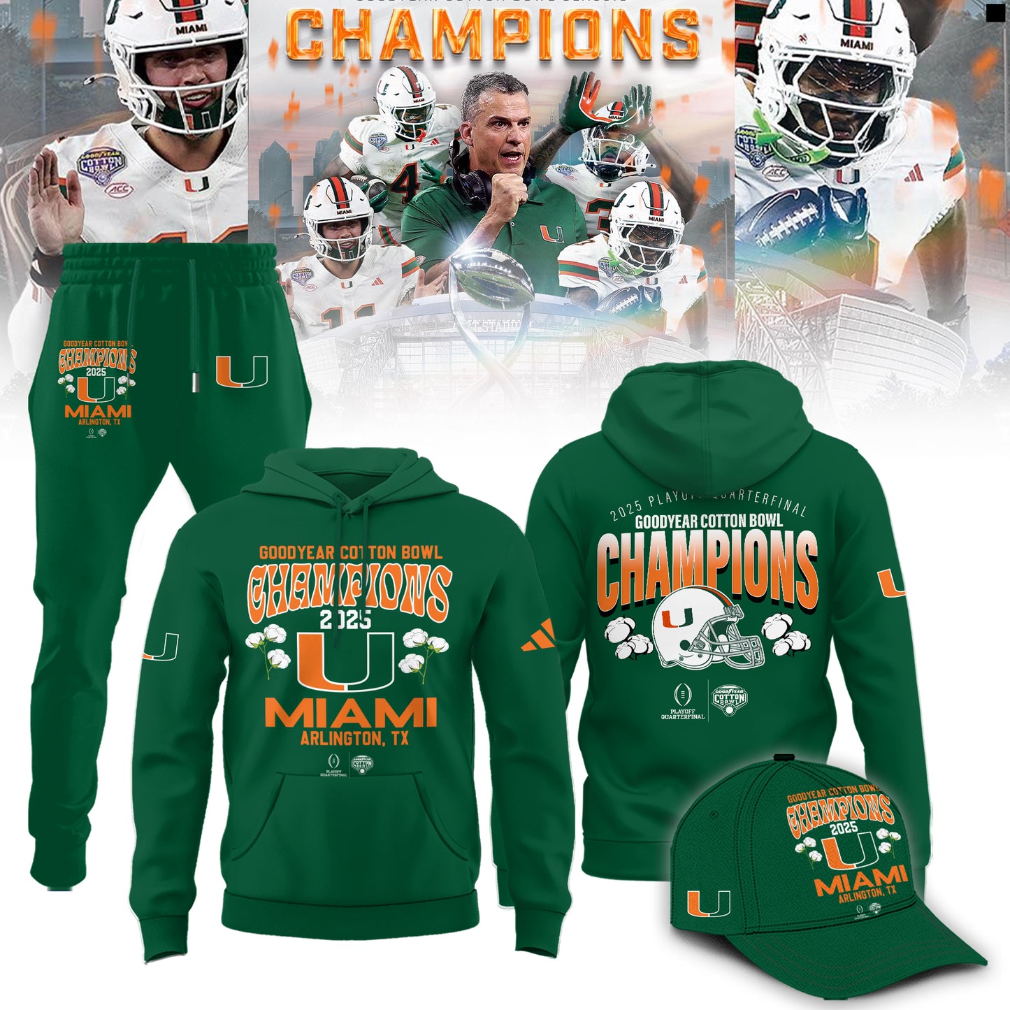 Miami Hurricanes Football Cotton Bowl Champions 2025 Combo Hoodie