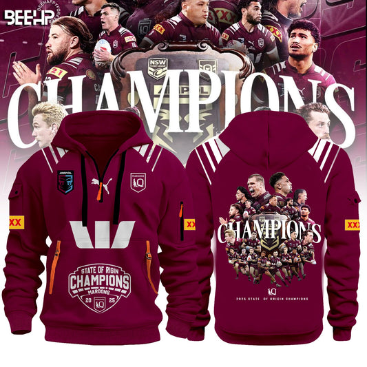 Queensland Maroons Of Origin 2025 Champions Half Zip Hoodie
