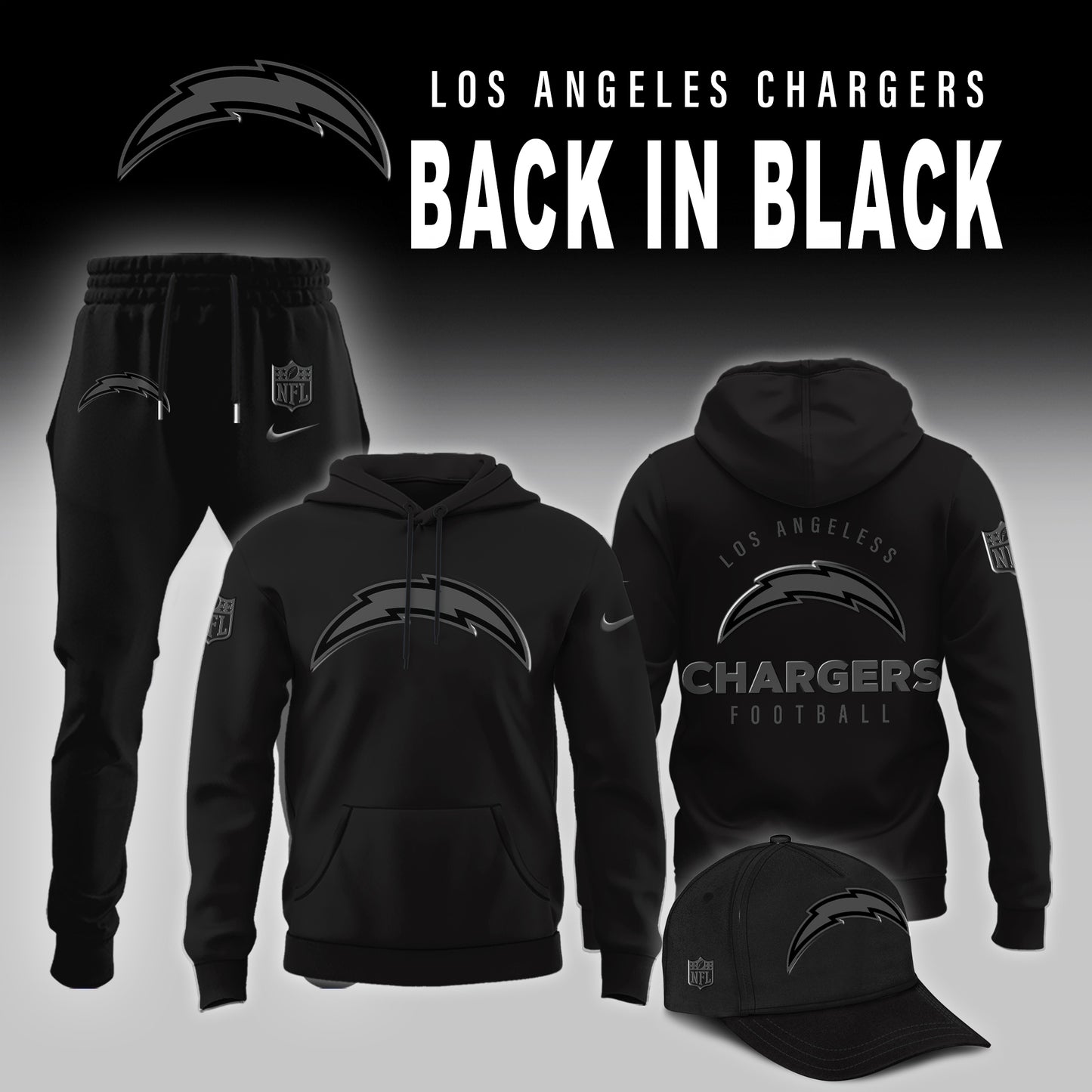 Los Angeles Chargers BACK IN BLACK Combo Hoodie