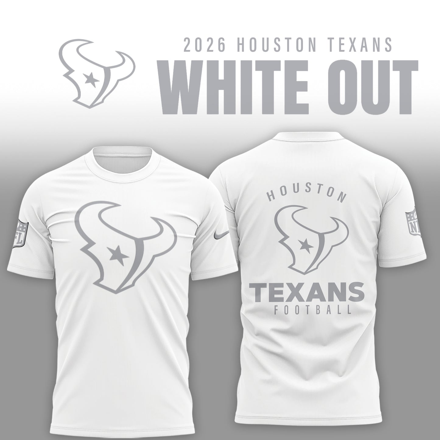 Houston Texans 2025 Winter White Out Combo TShirt