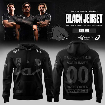 Limited Brisbane Broncos Our 2025 Black Uniform Hoodie Custom Name, Number For Fans