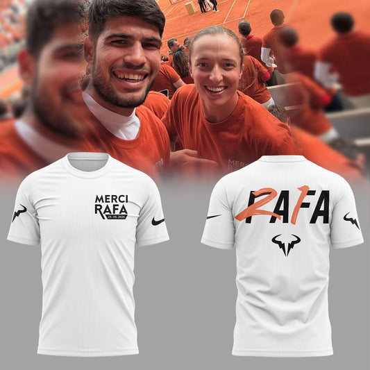 Merci Rafaâ€™ shirts at Rafael Nadal Roland Garros Tribute Black T-shirt