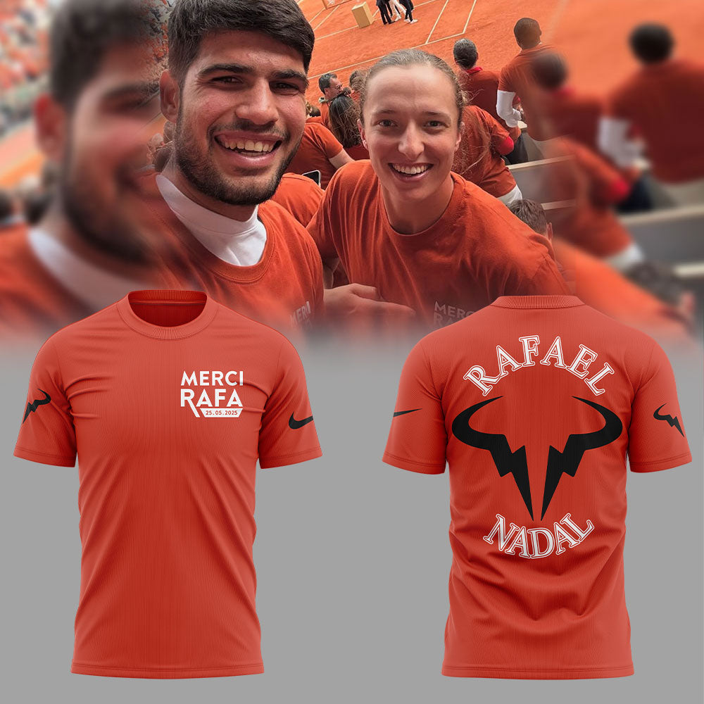 Merci Rafaâ€™ shirts at Rafael Nadal Roland Garros Tribute Black T-shirt