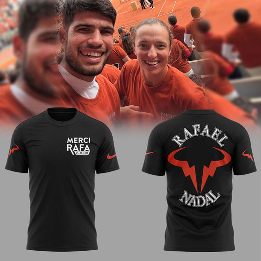 Merci Rafaâ€™ shirts at Rafael Nadal Roland Garros Tribute Black T-shirt