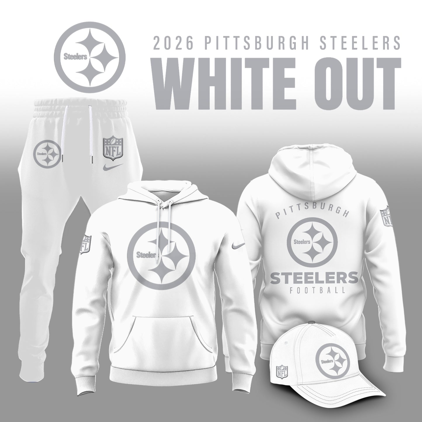 Pittsburgh Steelers 2025 Winter White Out Combo Hoodie