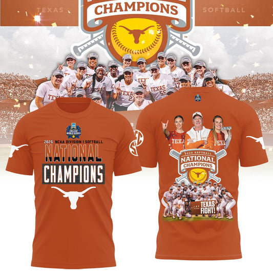 Texas Longhorns 2025 Women's Softball National Champions Hook 'Em T-Shirt