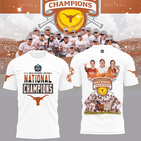 Texas Longhorns 2025 Women's Softball National Champions Hook 'Em T-Shirt