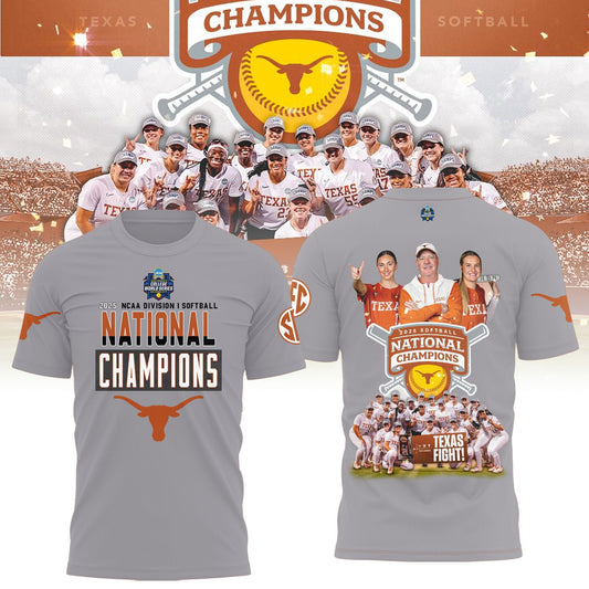 Texas Longhorns 2025 Women's Softball National Champions Hook 'Em T-Shirt