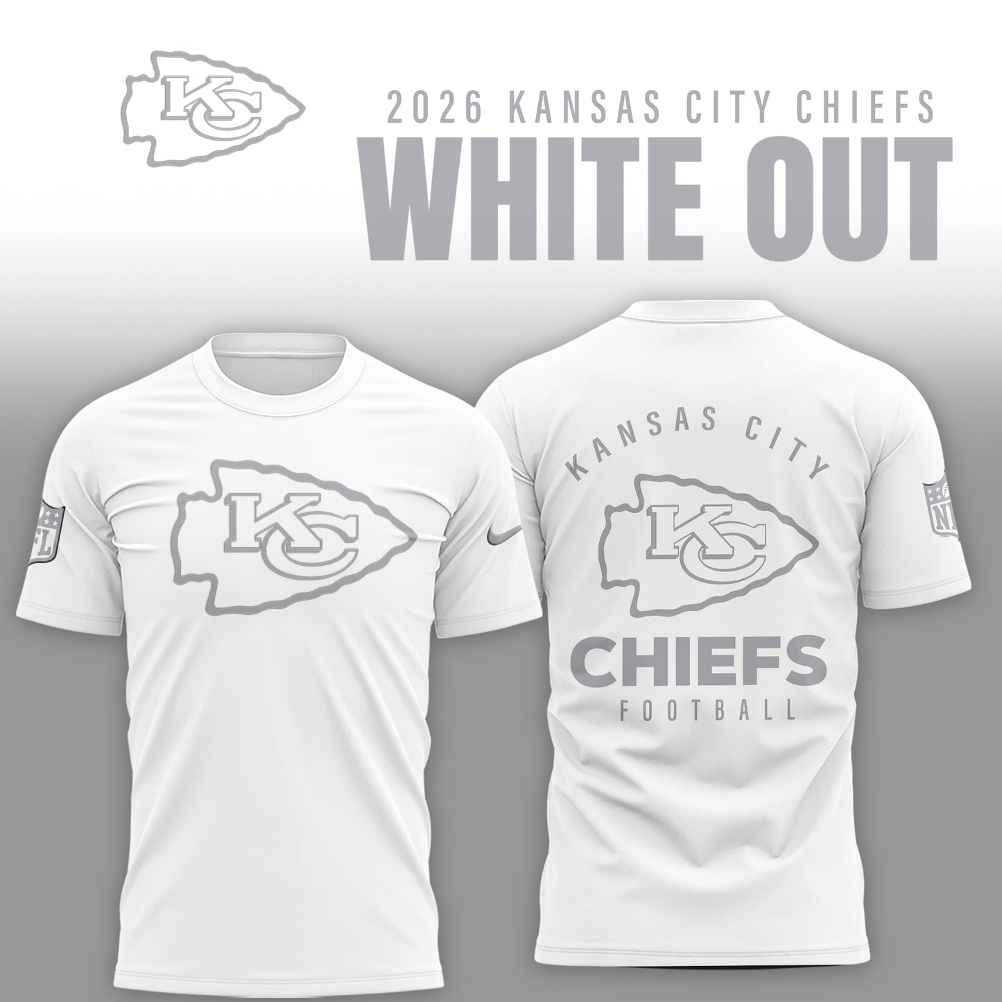 Kansas City Chiefs 2025 Winter White Out Combo TShirt