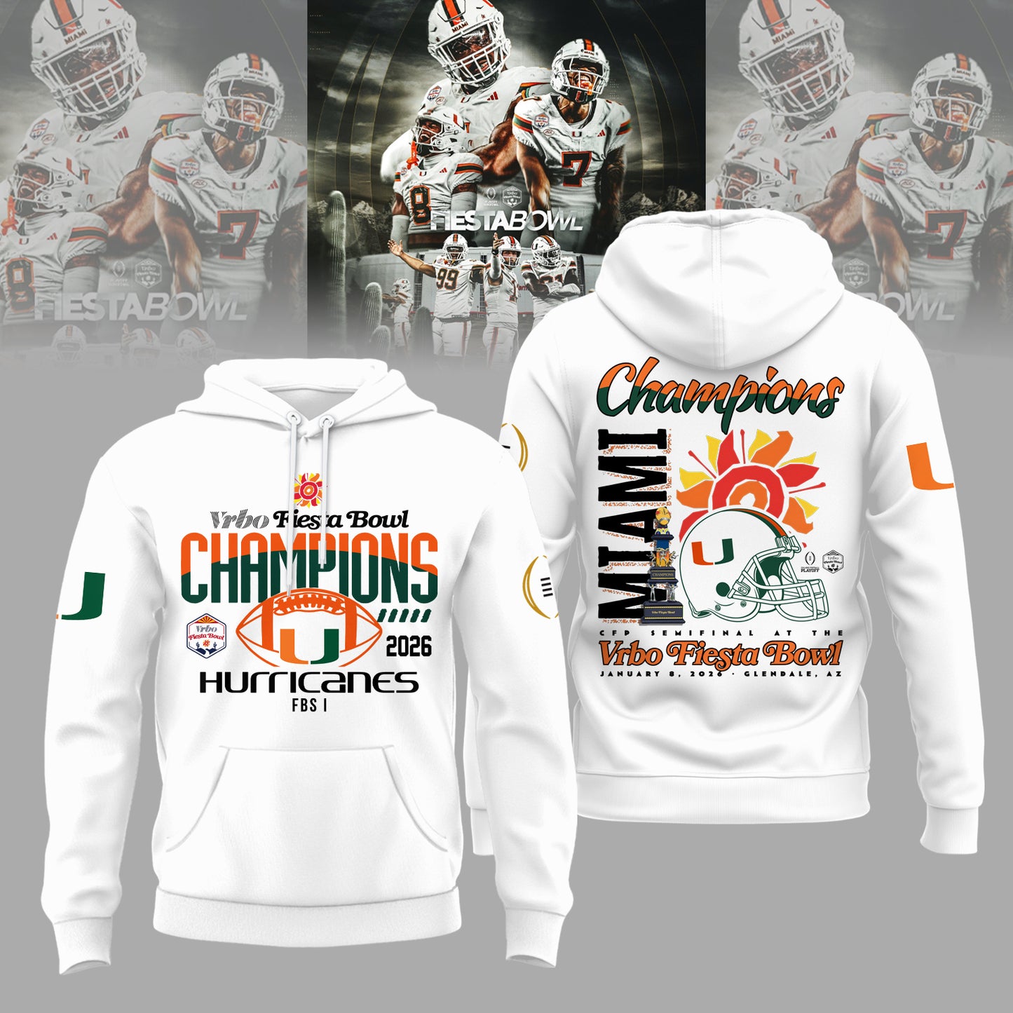 Miami Hurricanes College Football Playoff 2025 Fiesta Bowl Champions Combo Hoodie