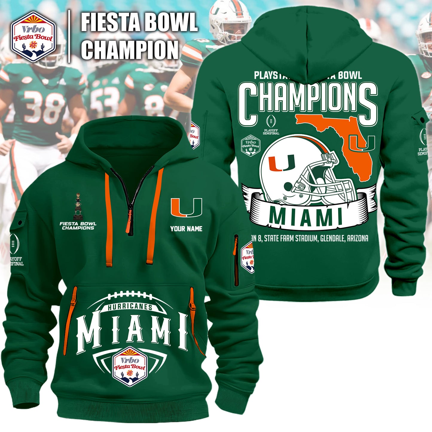 Miami Hurricanes College Football Playoff 2025 Fiesta Bowl Champions Combo Half Zip Hoodie