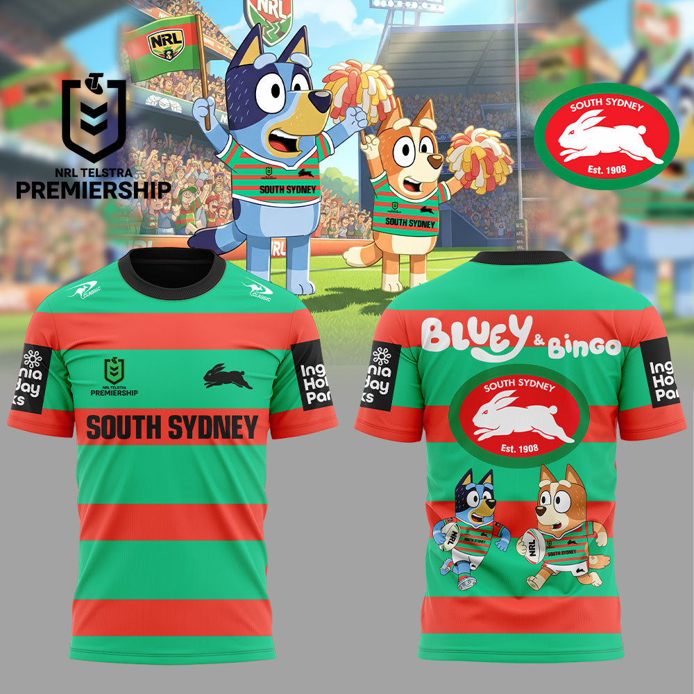 Limited Edition South Sydney Rabbitohs Bluey and Bingo T-Shirt