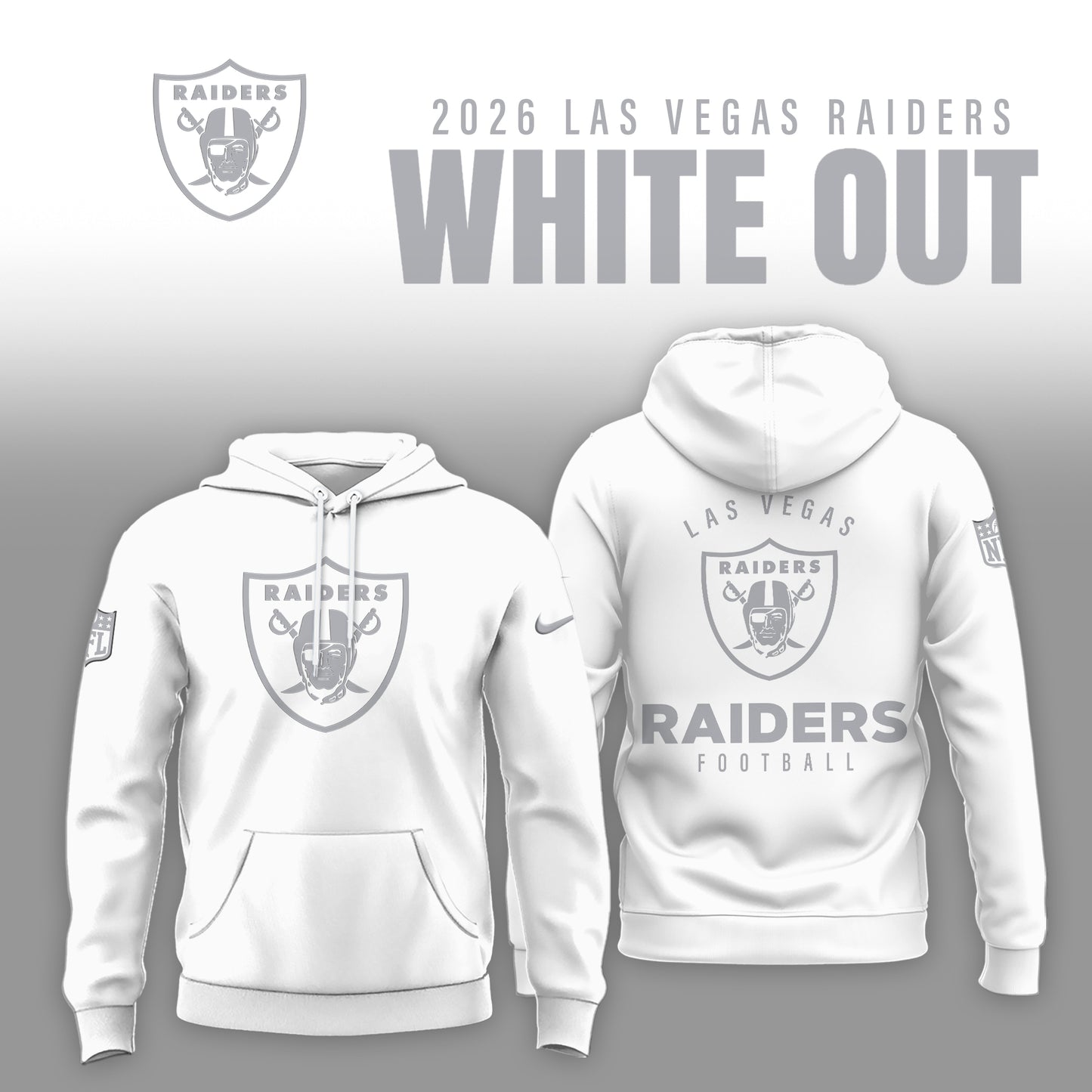 Las Vegas Raiders 2025 Winter White Out Combo Hoodie