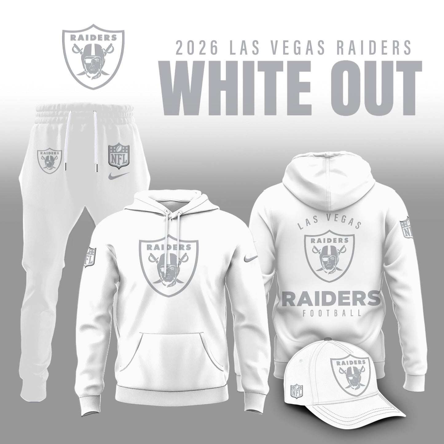 Las Vegas Raiders 2025 Winter White Out Combo Hoodie