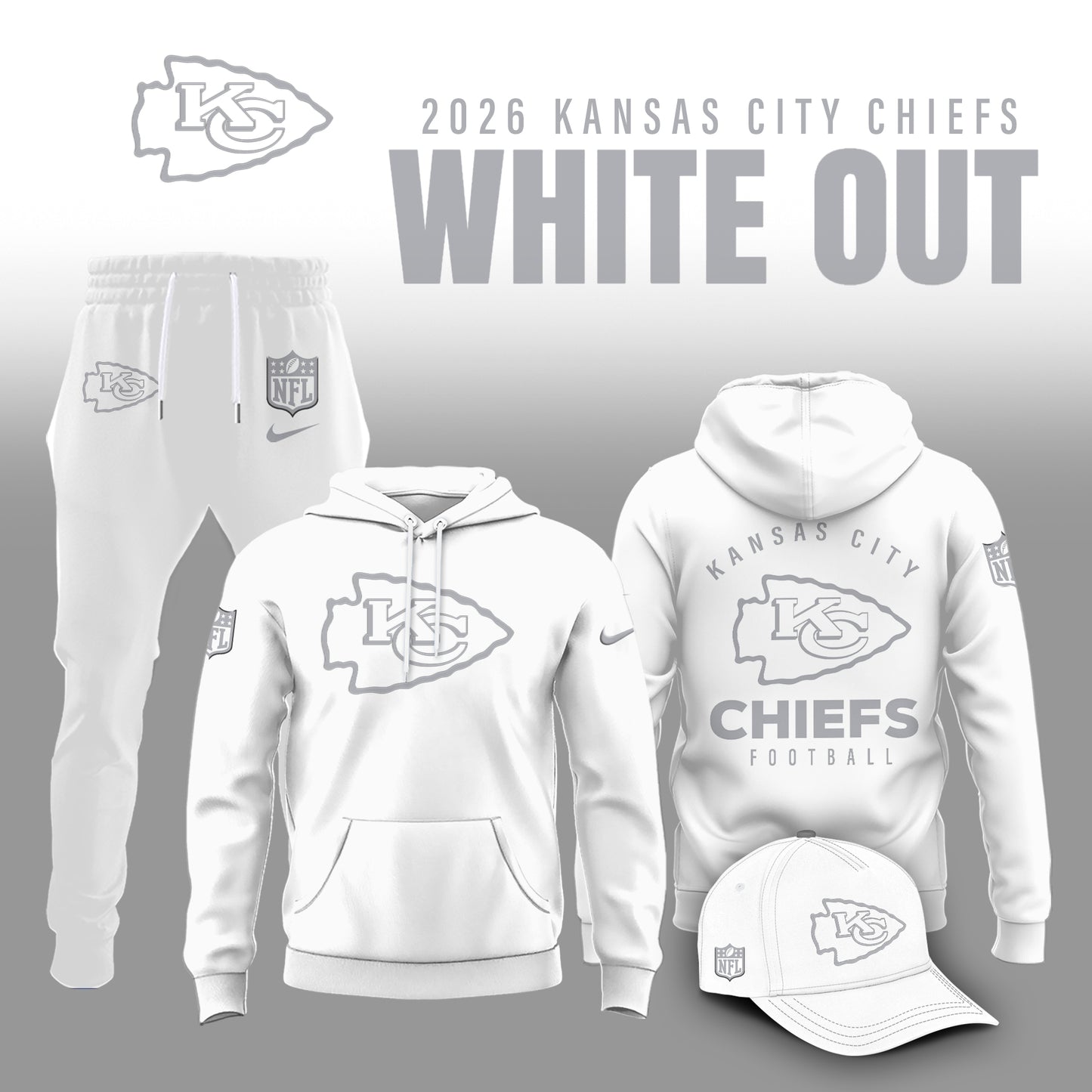 Kansas City Chiefs 2025 Winter White Out Combo Hoodie