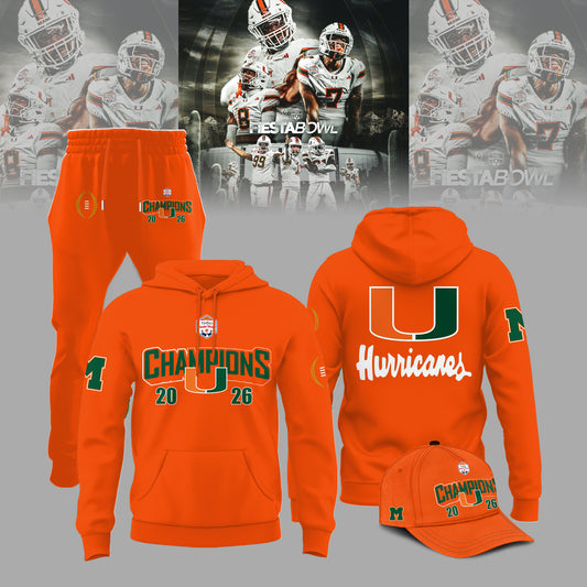 Miami Hurricanes College Football Playoff 2025 Fiesta Bowl Champions Combo Hoodie