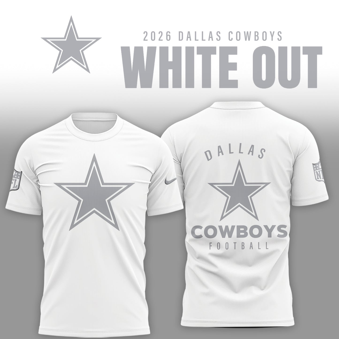 Dallas Cowboys 2025 Winter White Out Combo TShirt