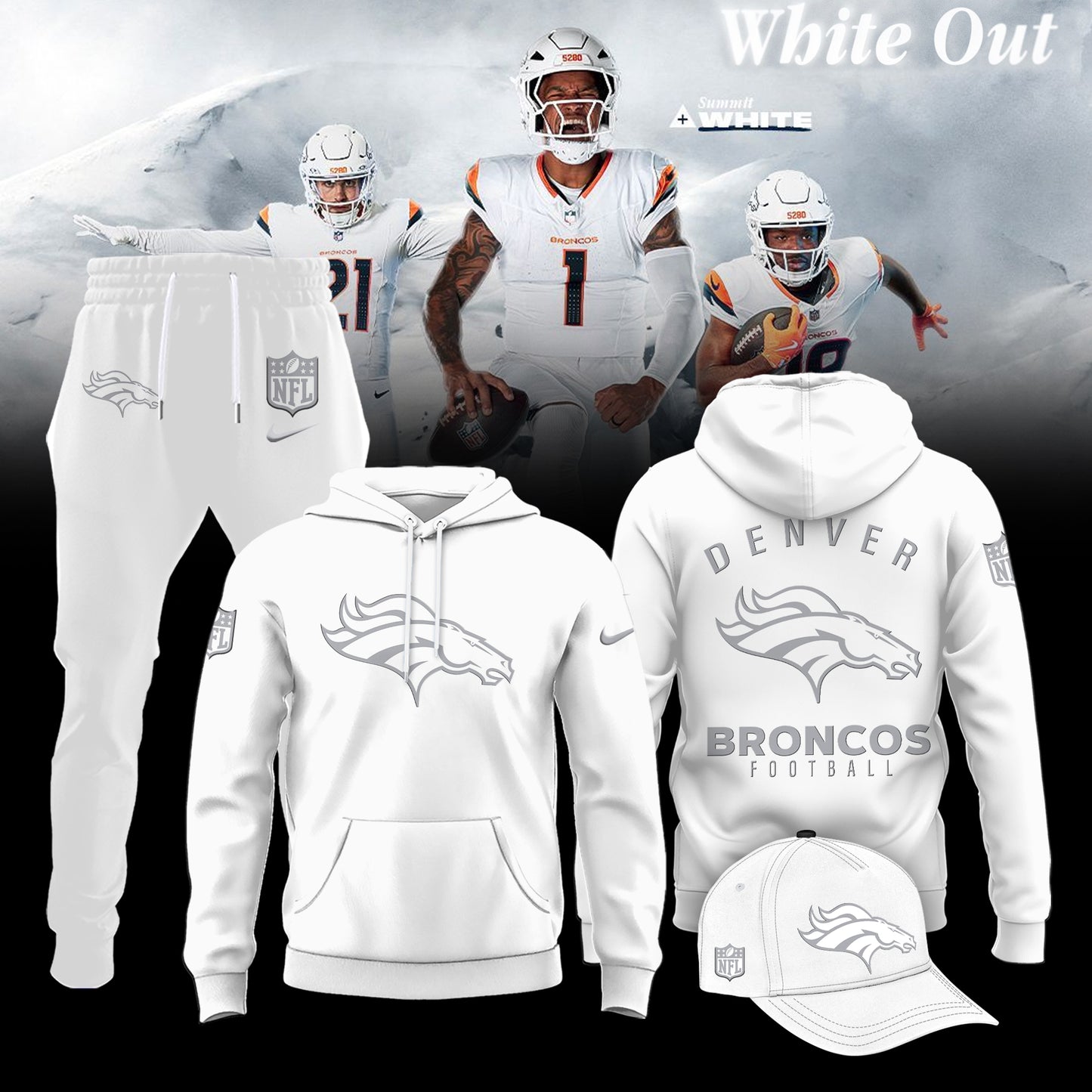 Denver Broncos White Out 2025 Limited Edition Combo Hoodie