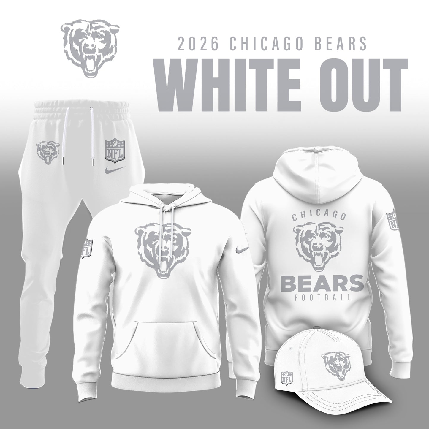 Chicago Bears 2025 Winter White Out Combo Hoodie