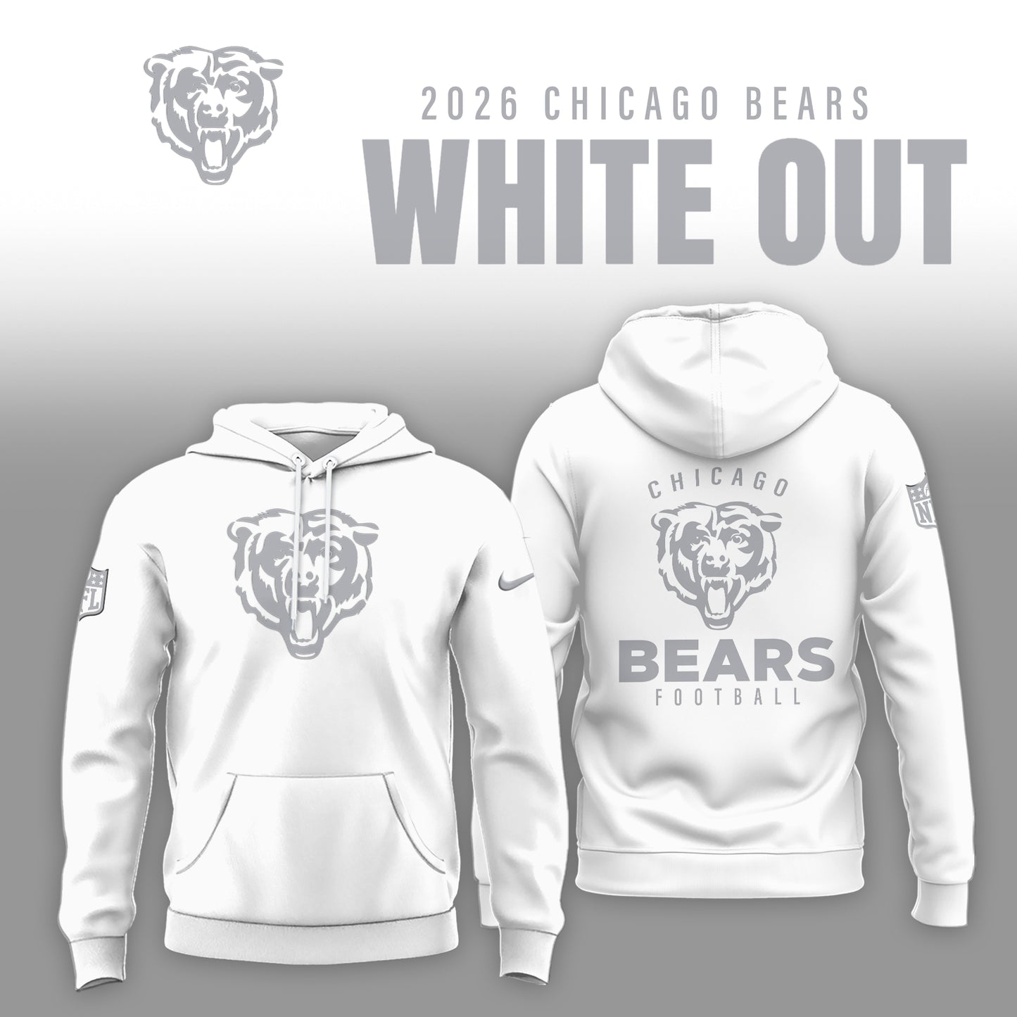 Chicago Bears 2025 Winter White Out Combo Hoodie