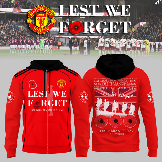 🌺 Manchester United FC 🌺 Lest We Forget 2025 Limited Edition Combo Zip Hoodie