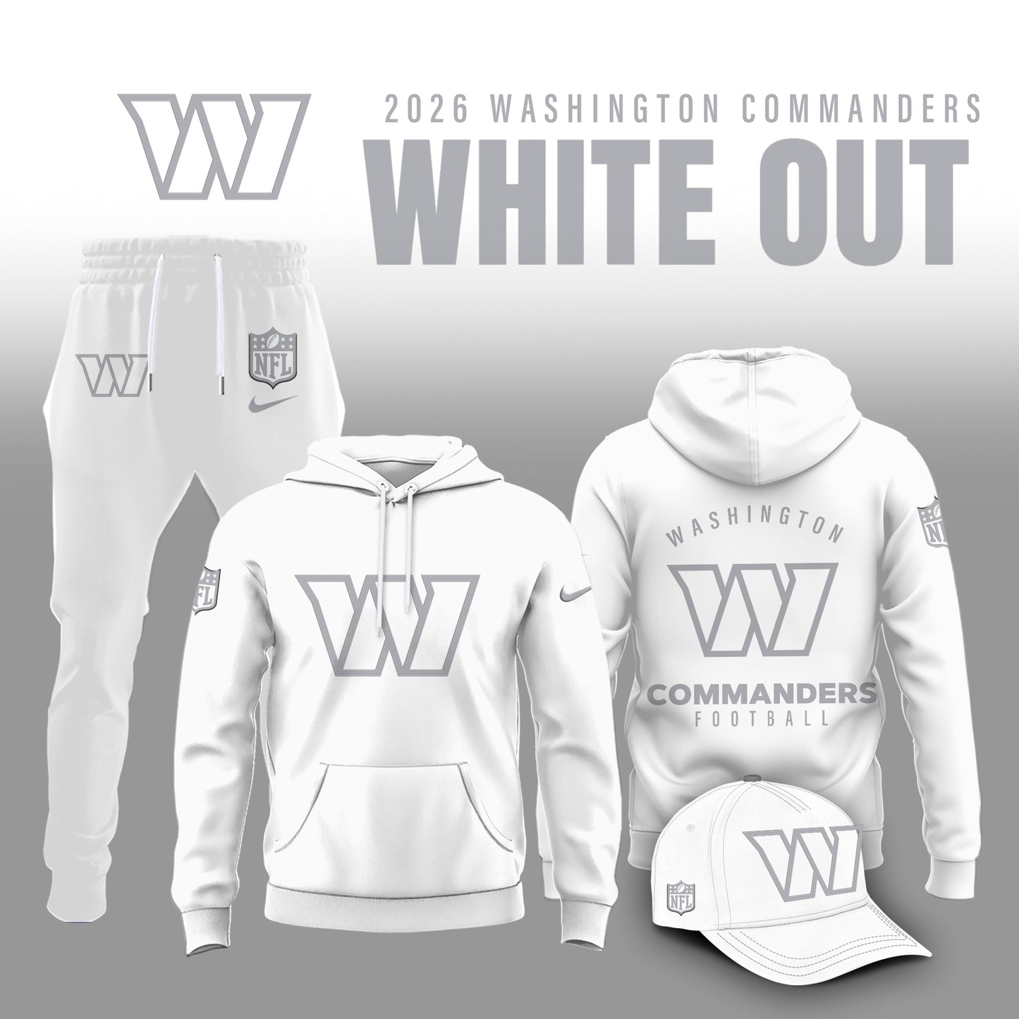 Washington Commanders 2025 Winter White Out Combo Hoodie
