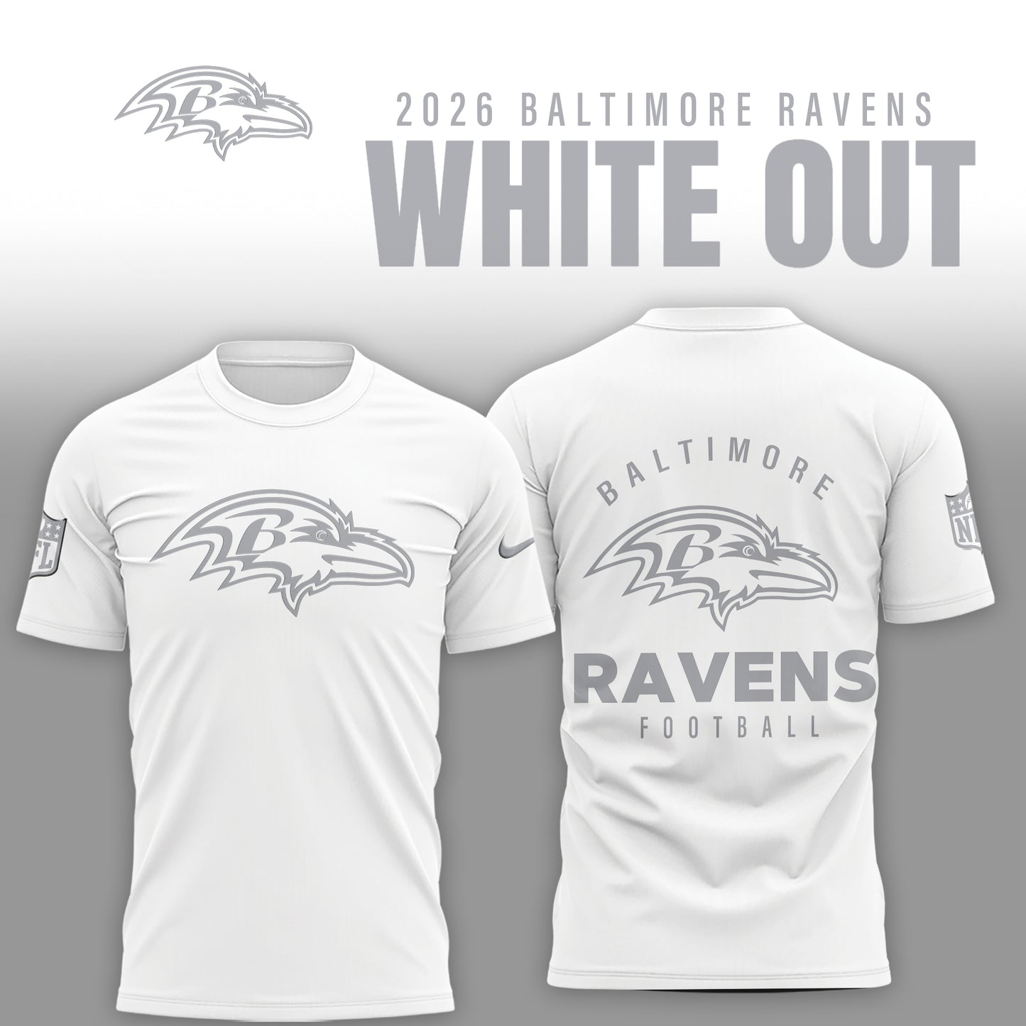 Baltimore Ravens 2025 Winter White Out Combo TShirt